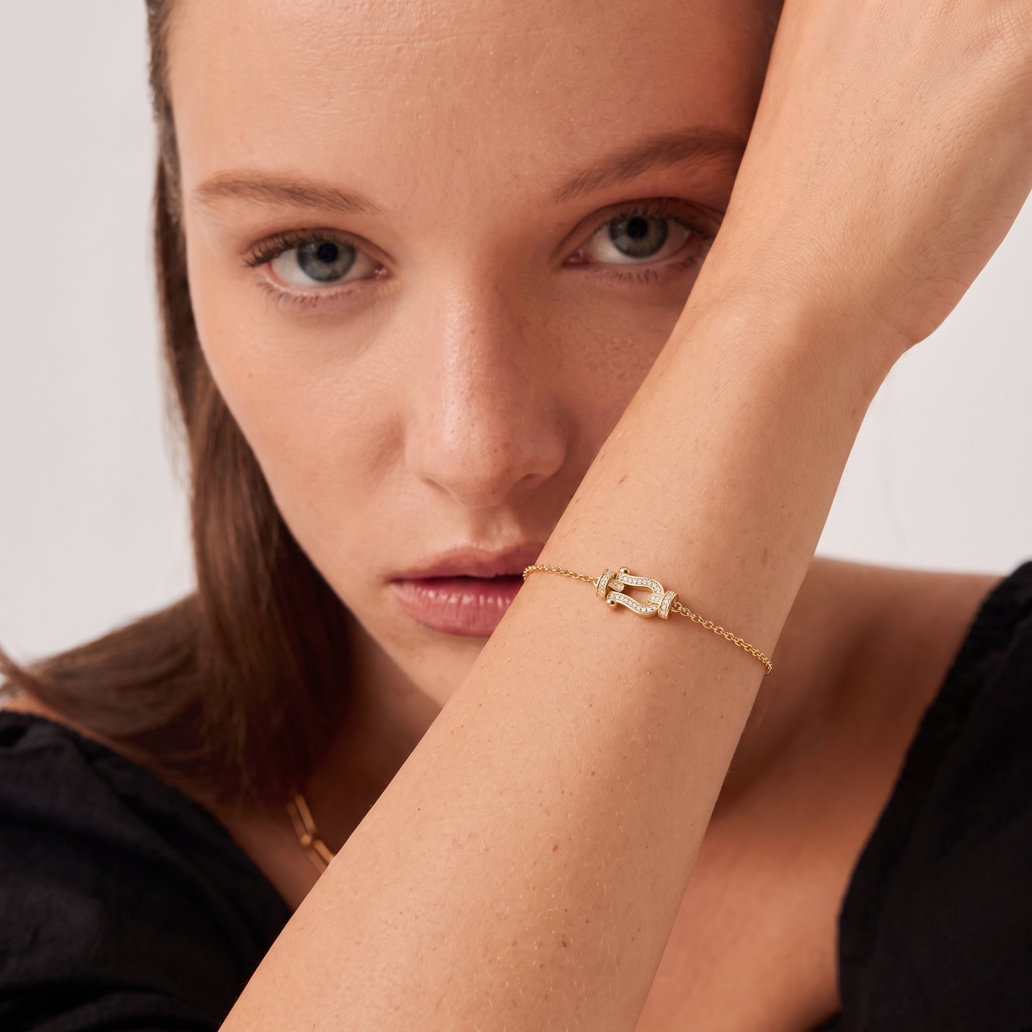 ANVIRA Gold Pavé Buckle Bracelet — view 3
