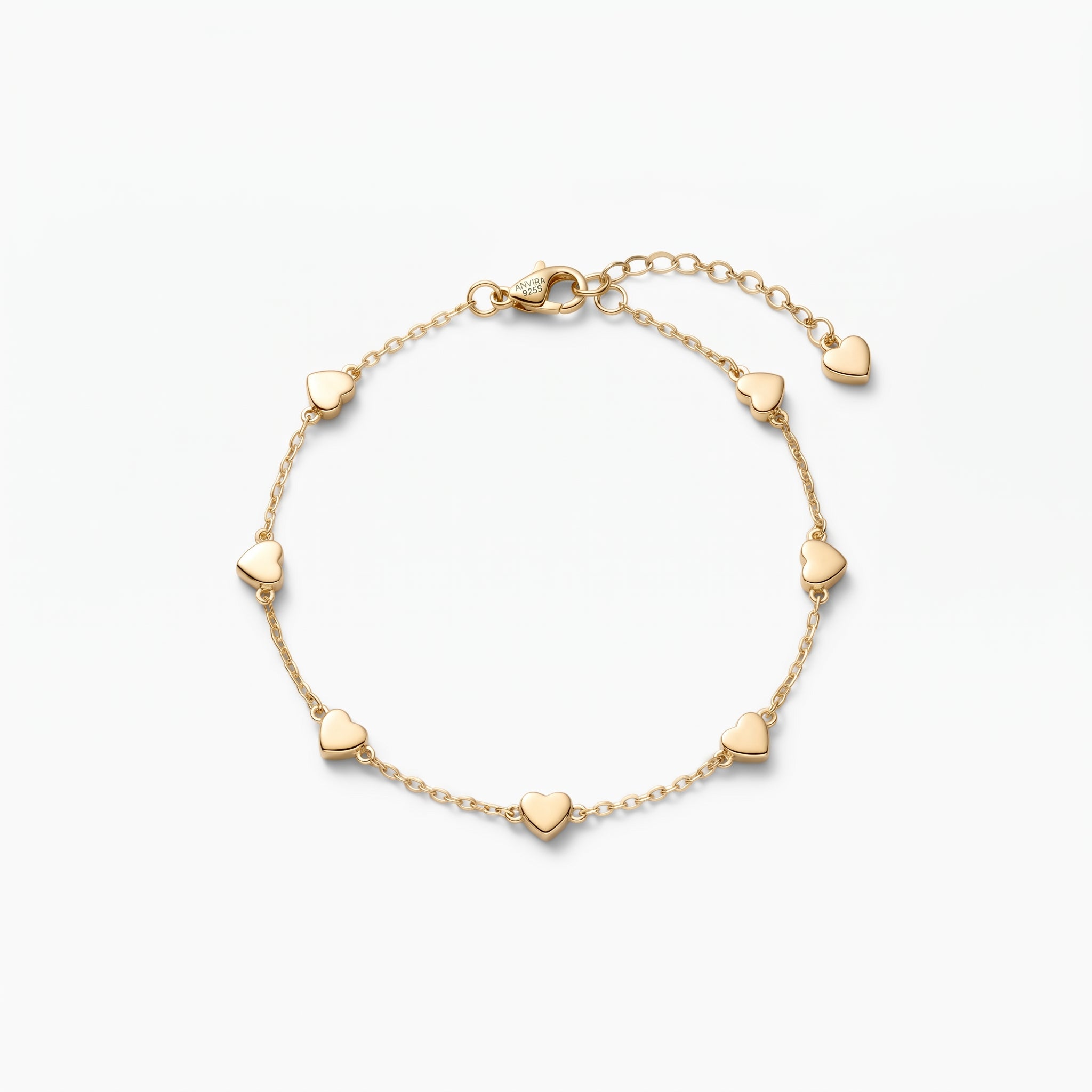 ANVIRA Gold Heart Station Bracelet in 18K gold plated 925 sterling silver