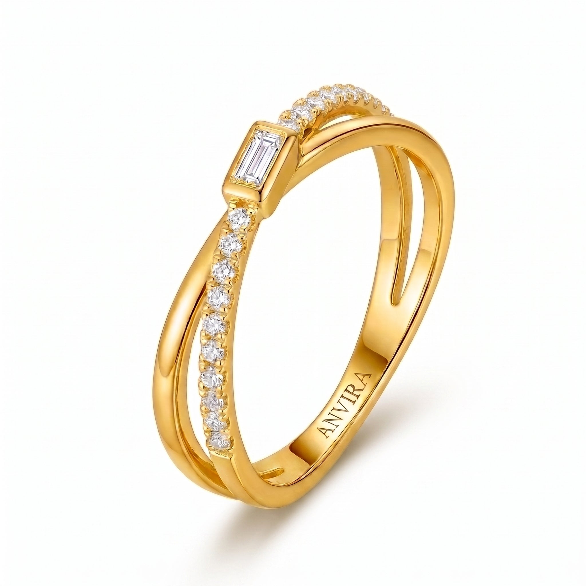 ANVIRA Gold Crossover Pavé Ring in 18K gold plated 925 sterling silver