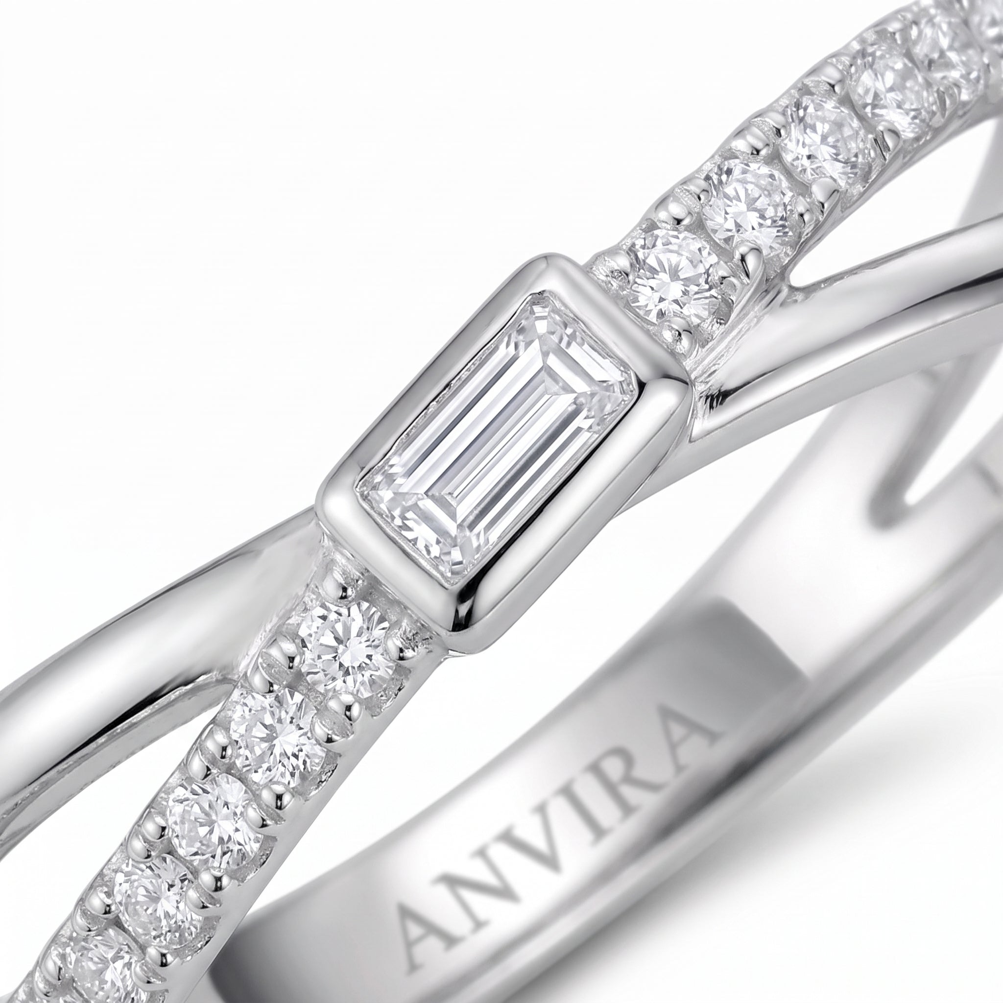 ANVIRA Silver Crossover Pavé Ring — view 2