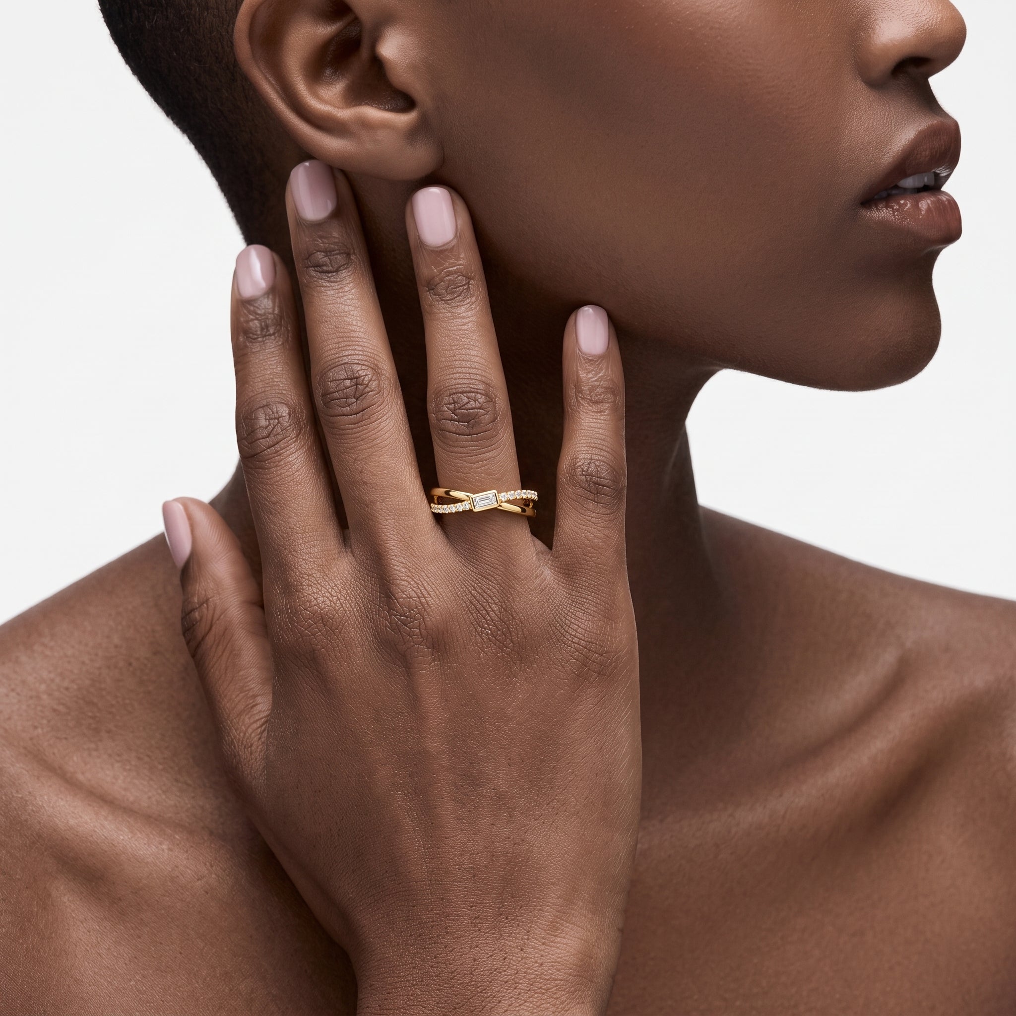 ANVIRA Gold Crossover Pavé Ring — view 2