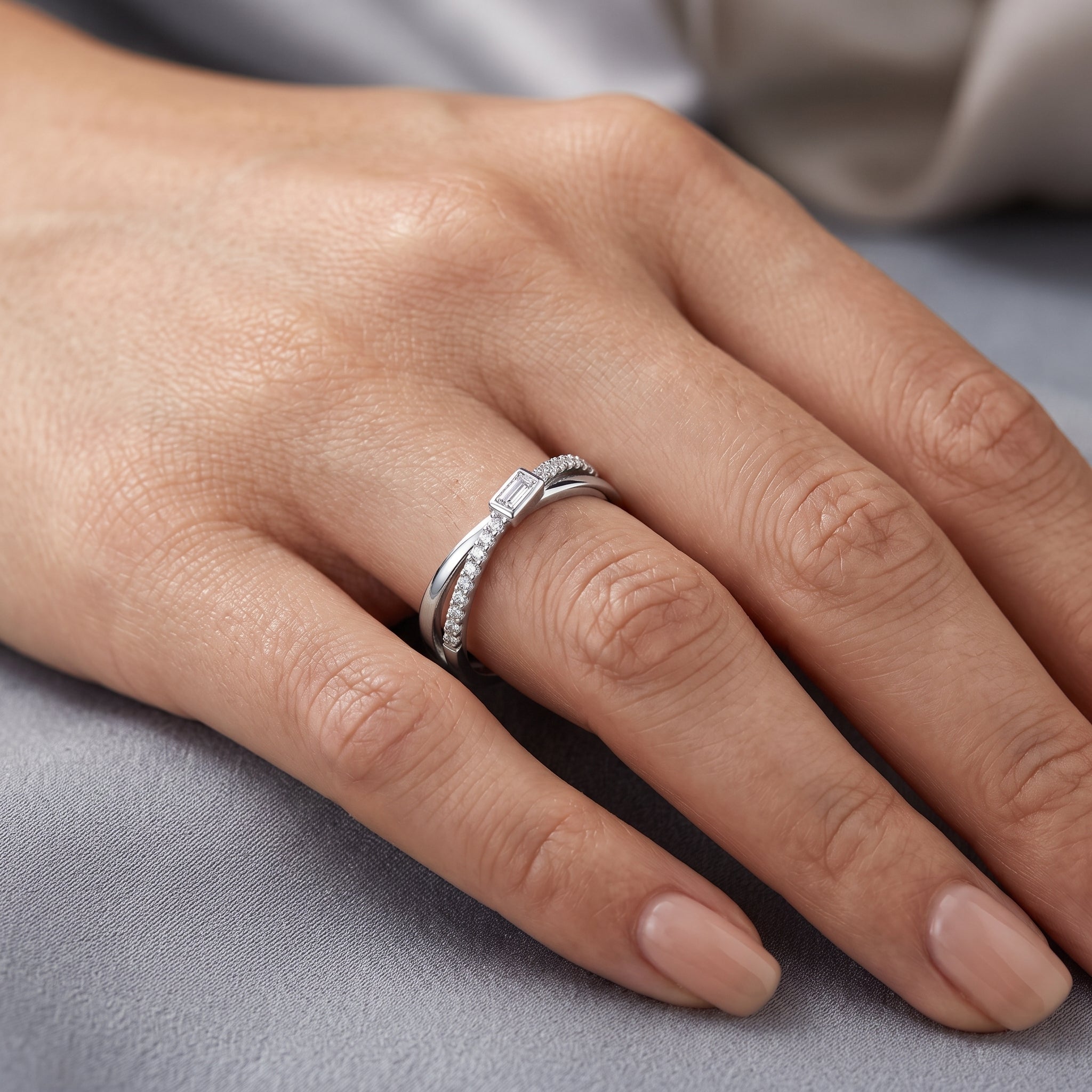 ANVIRA Silver Crossover Pavé Ring — view 4