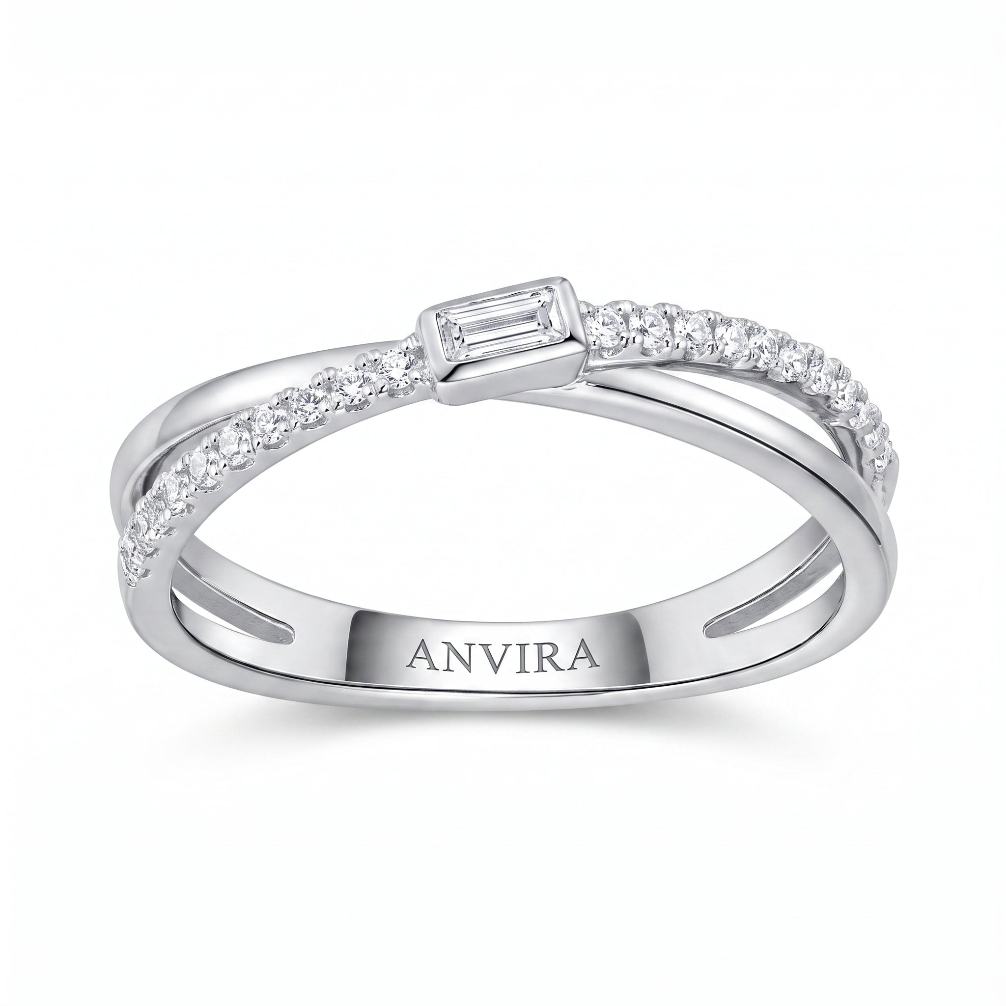 ANVIRA Silver Crossover Pavé Ring in 925 sterling silver