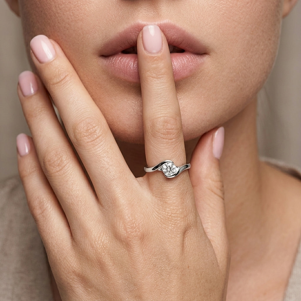 ANVIRA Silver Solitaire Swirl Ring — view 2