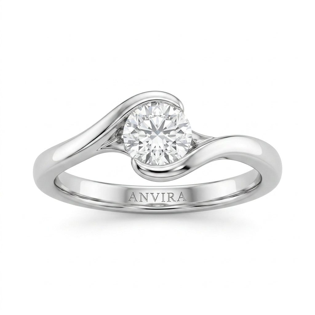 ANVIRA Silver Solitaire Swirl Ring in 925 sterling silver