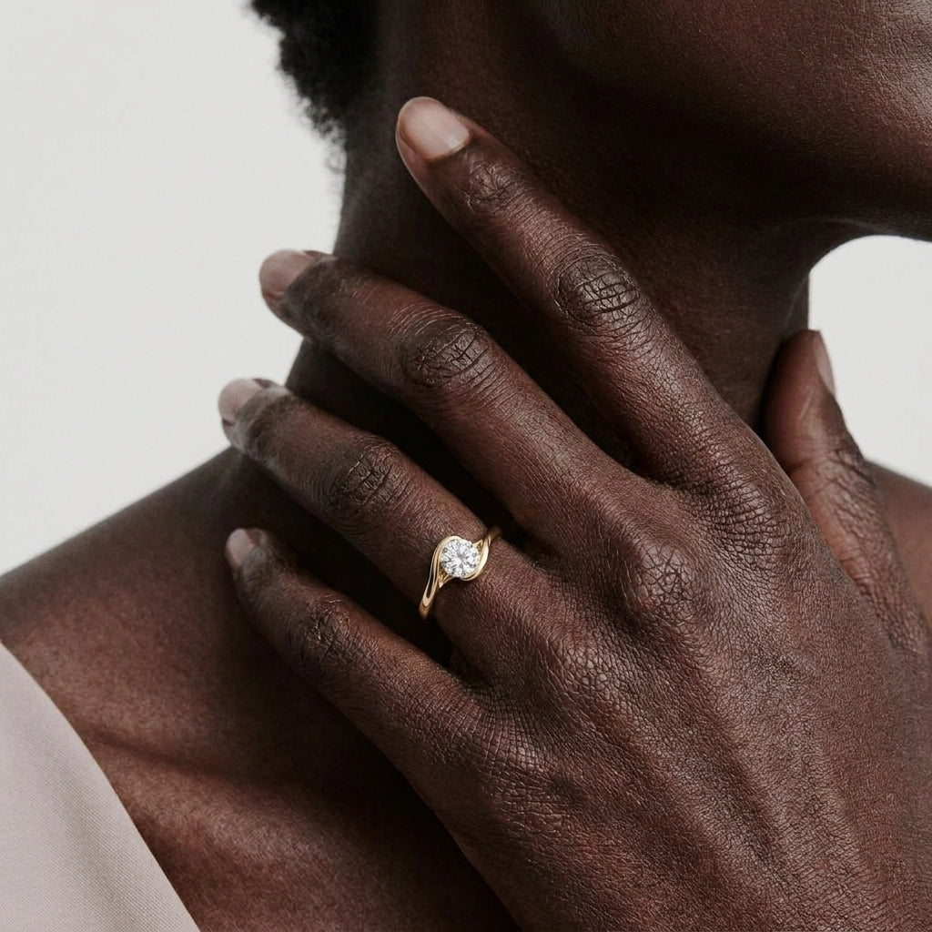 ANVIRA Gold Solitaire Swirl Ring — view 2