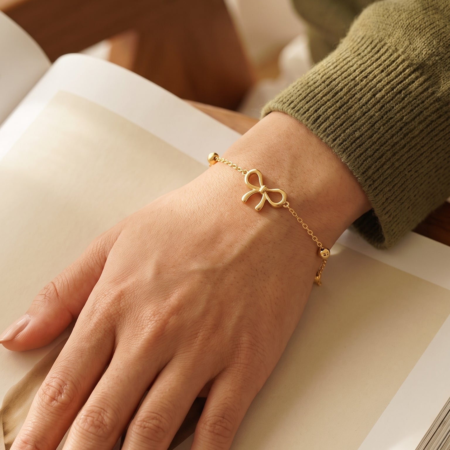 ANVIRA Gold Bow Charm Bracelet — view 8
