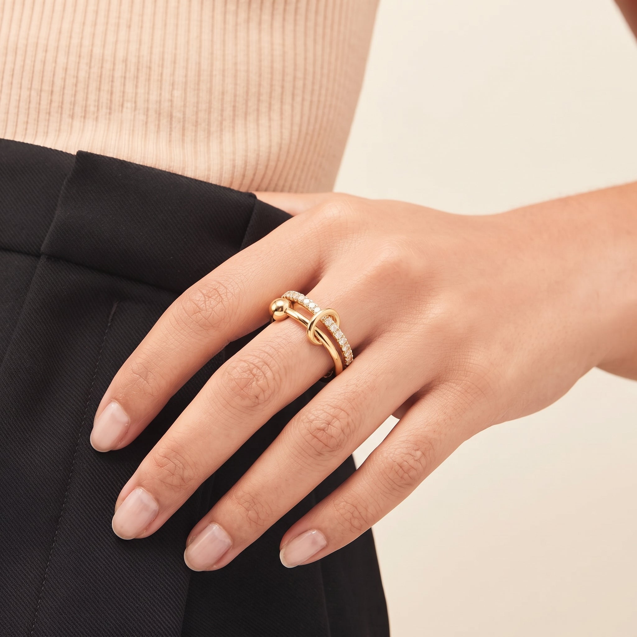 ANVIRA Two-Tone Pavé Knot Ring — view 5