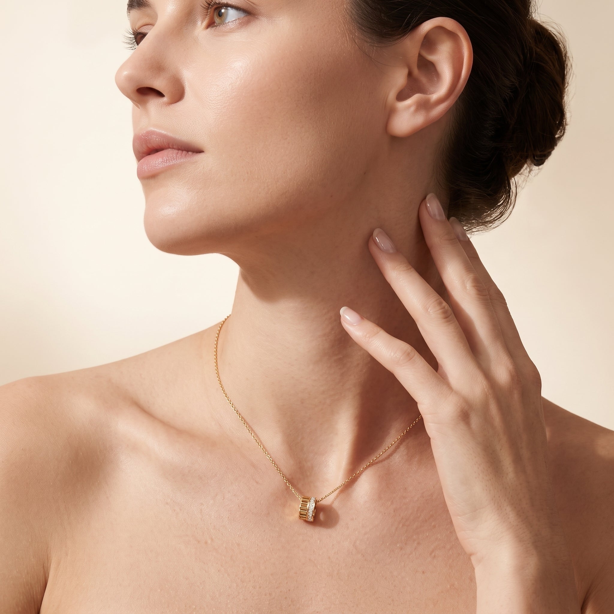 ANVIRA Gold Channel-Set Circle Pendant Necklace — view 4