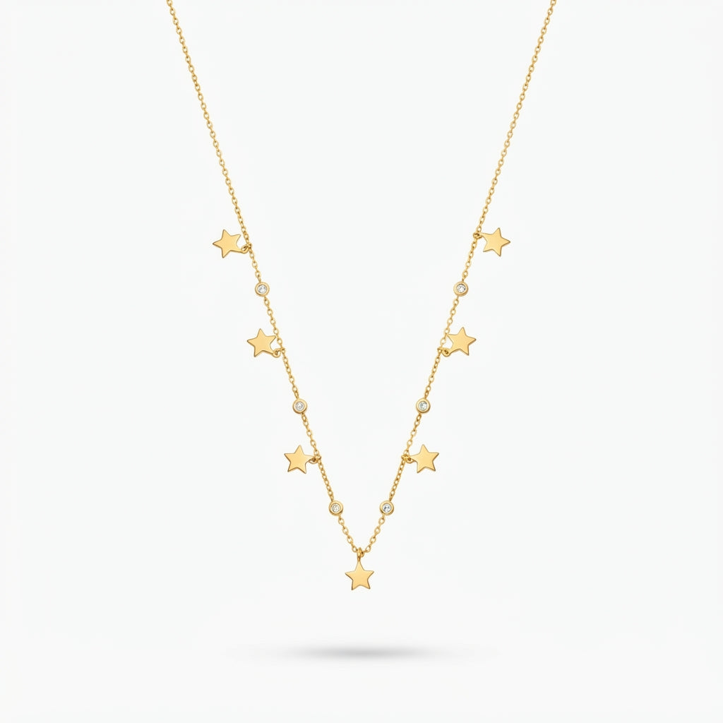 ANVIRA Gold Star Charm Necklace in 18K gold plated 925 sterling silver