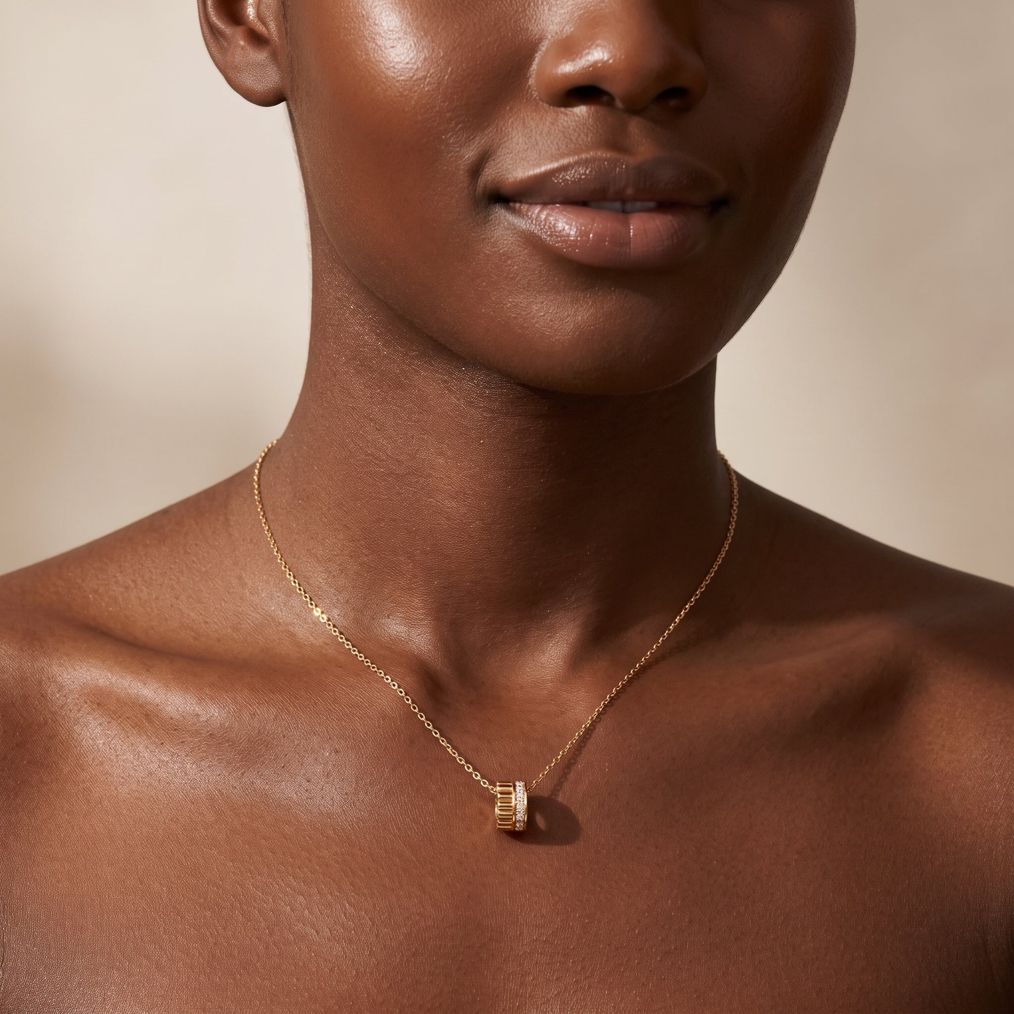 ANVIRA Gold Channel-Set Circle Pendant Necklace — view 2