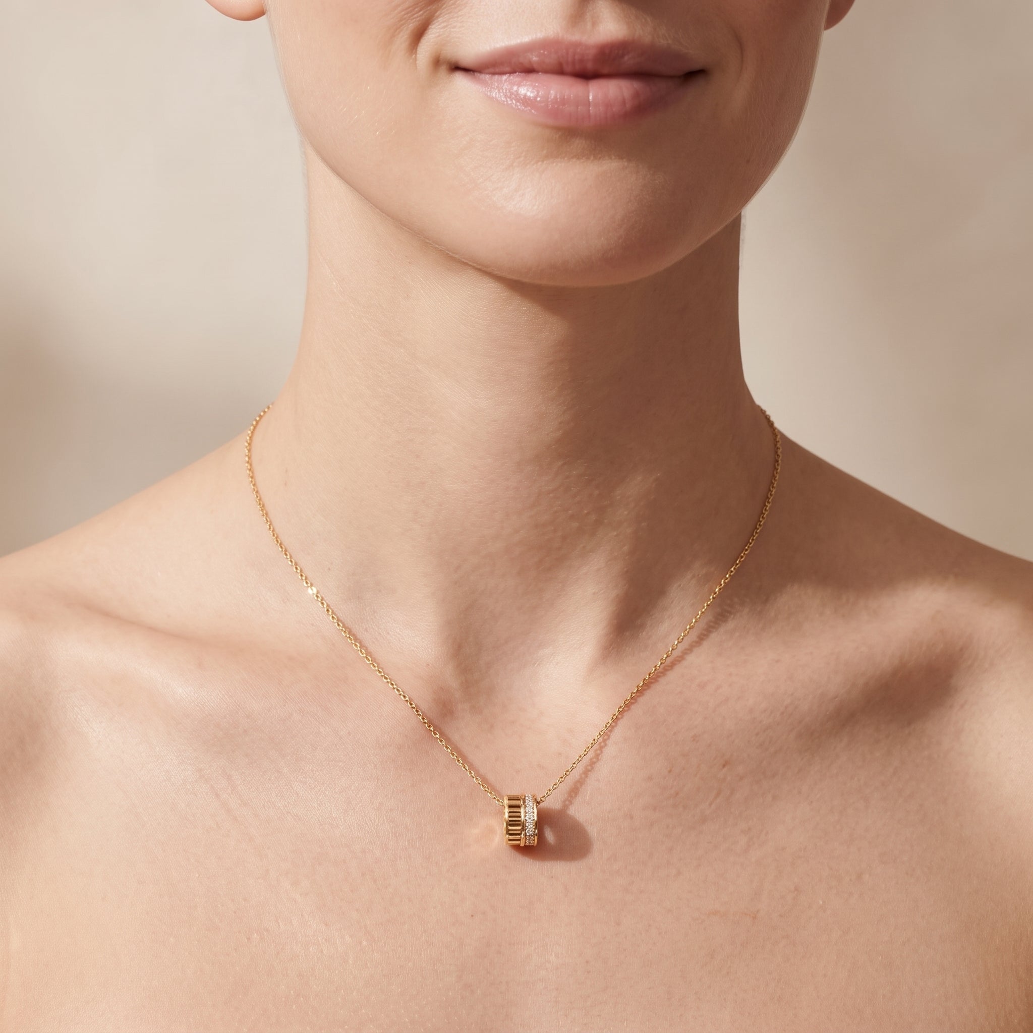 ANVIRA Gold Channel-Set Circle Pendant Necklace — view 3