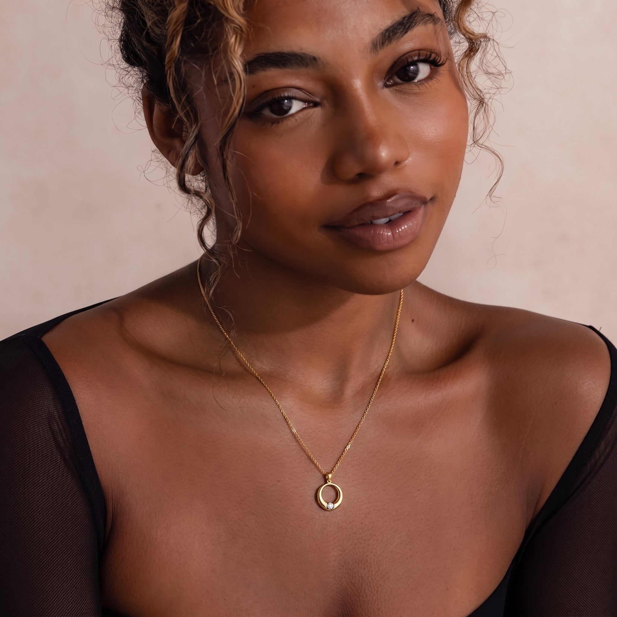 ANVIRA Two-Tone Circle Pendant Necklace — view 5