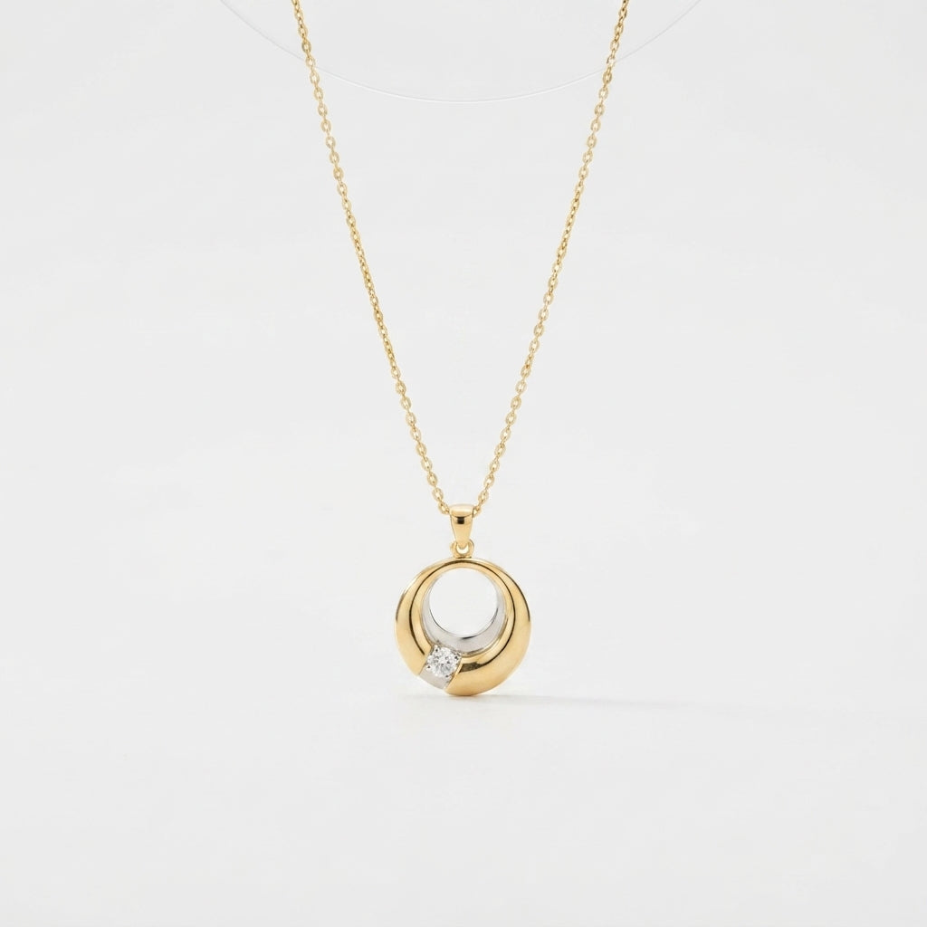 ANVIRA Two-Tone Circle Pendant Necklace in 925 sterling silver