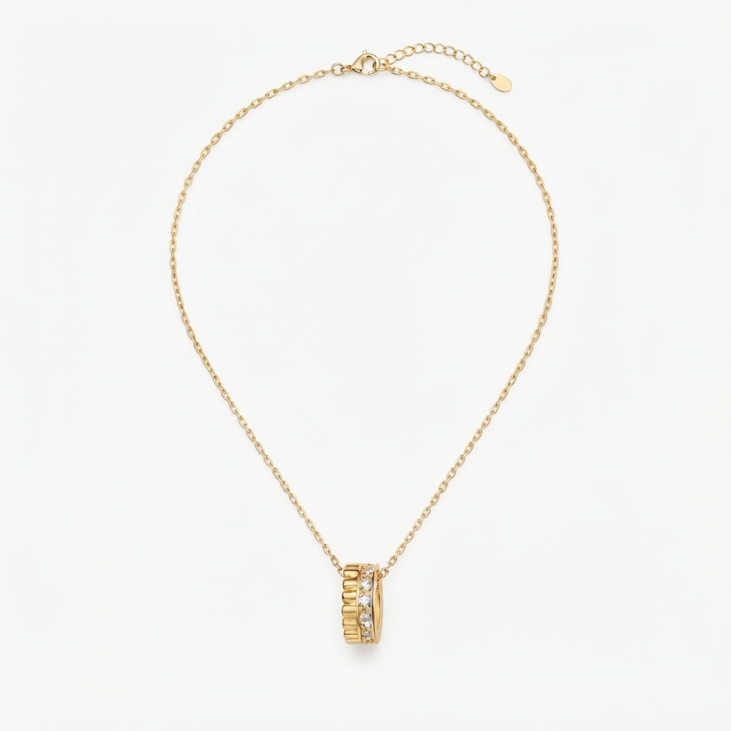 ANVIRA Gold Channel-Set Circle Pendant Necklace in 18K gold plated 925 sterling silver