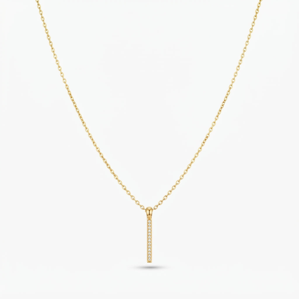 ANVIRA Gold Pavé Bar Pendant Necklace in 18K gold plated 925 sterling silver