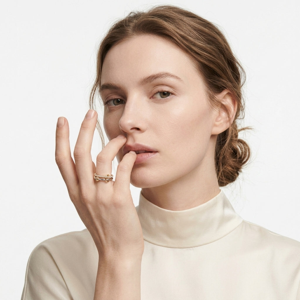 ANVIRA Two-Tone Pavé Knot Ring — view 11