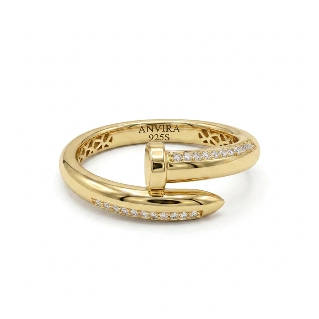 ANVIRA Gold Nail Ring in 18K gold plated 925 sterling silver