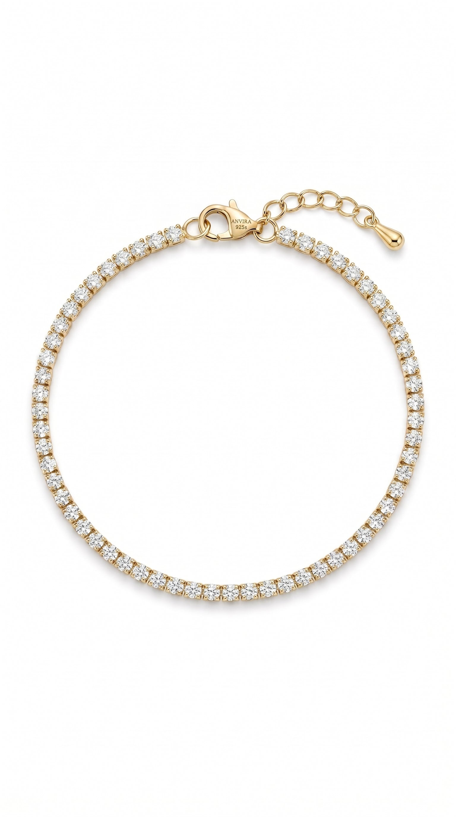 ANVIRA Gold CZ Tennis Bracelet with Teardrop Charm in 18K gold plated 925 sterling silver